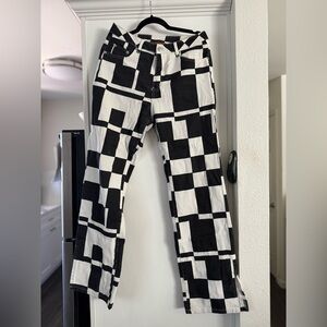 Geometric print split hem jeans